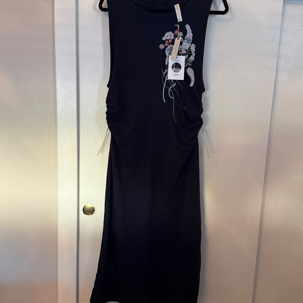 🌼 Anthropologie Daily Practice Navy Sleeveless Floral Embroidered XL Cinch Dress - Picture 15 of 17